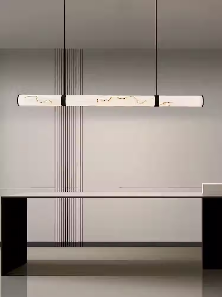 Miniatura: Alabaster Linear Tube Pendant Light – LED Gold Black Bar L 100-150cm