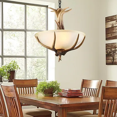 Vintage glass shade resin antlers lighting chandelier pendant lamp