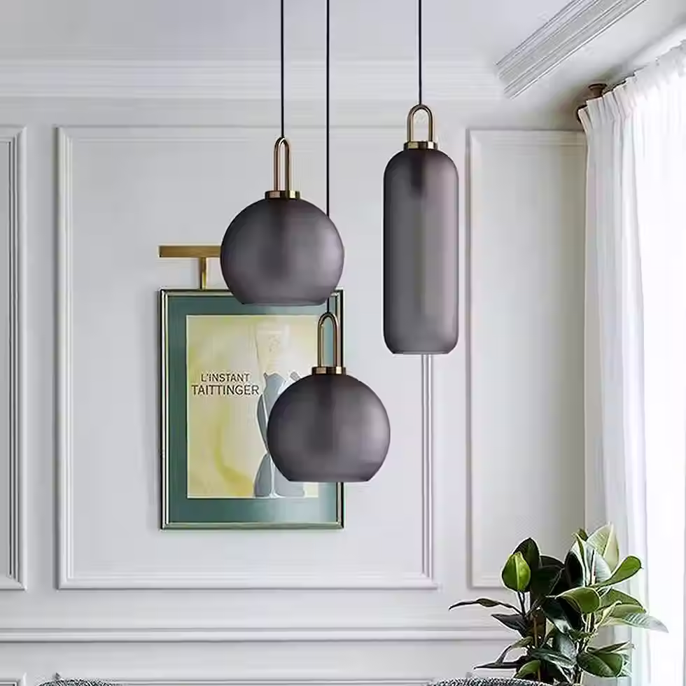 Thumbnail: Brass Loop-Hook Glass Pendant – Globe/Capsule, 3 Colors, E27_7
