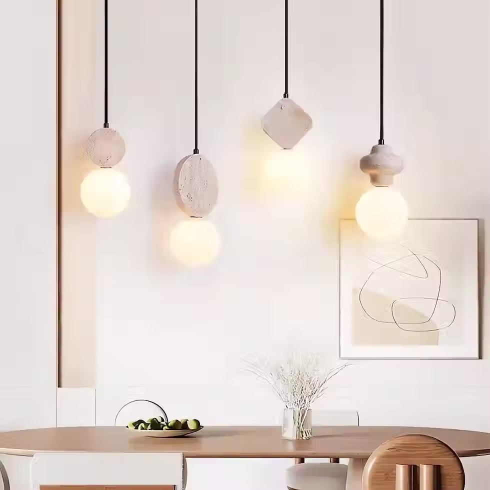 الصورة المصغرة: Travertine Topper Pendant Light with Opal Glass Globe – G9_11