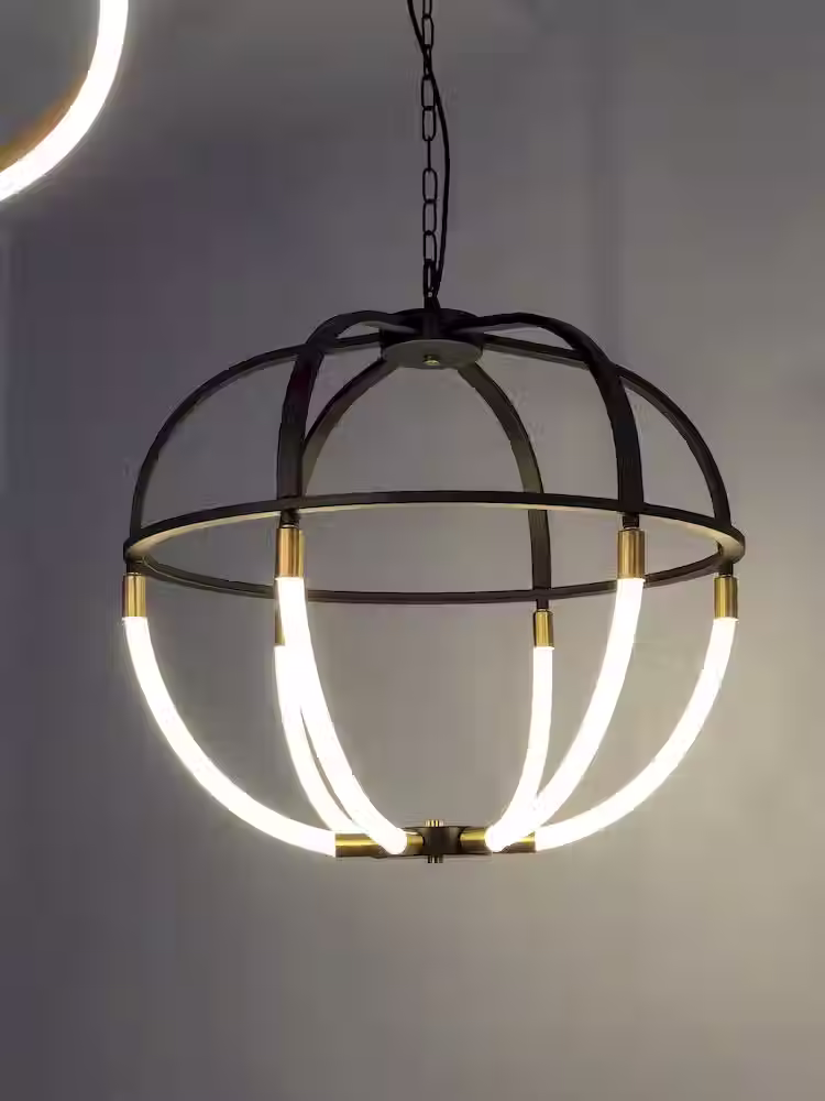 Miniature : Globe Cage LED Pendant - Dia 60cm Black + Brass, 4000K_2