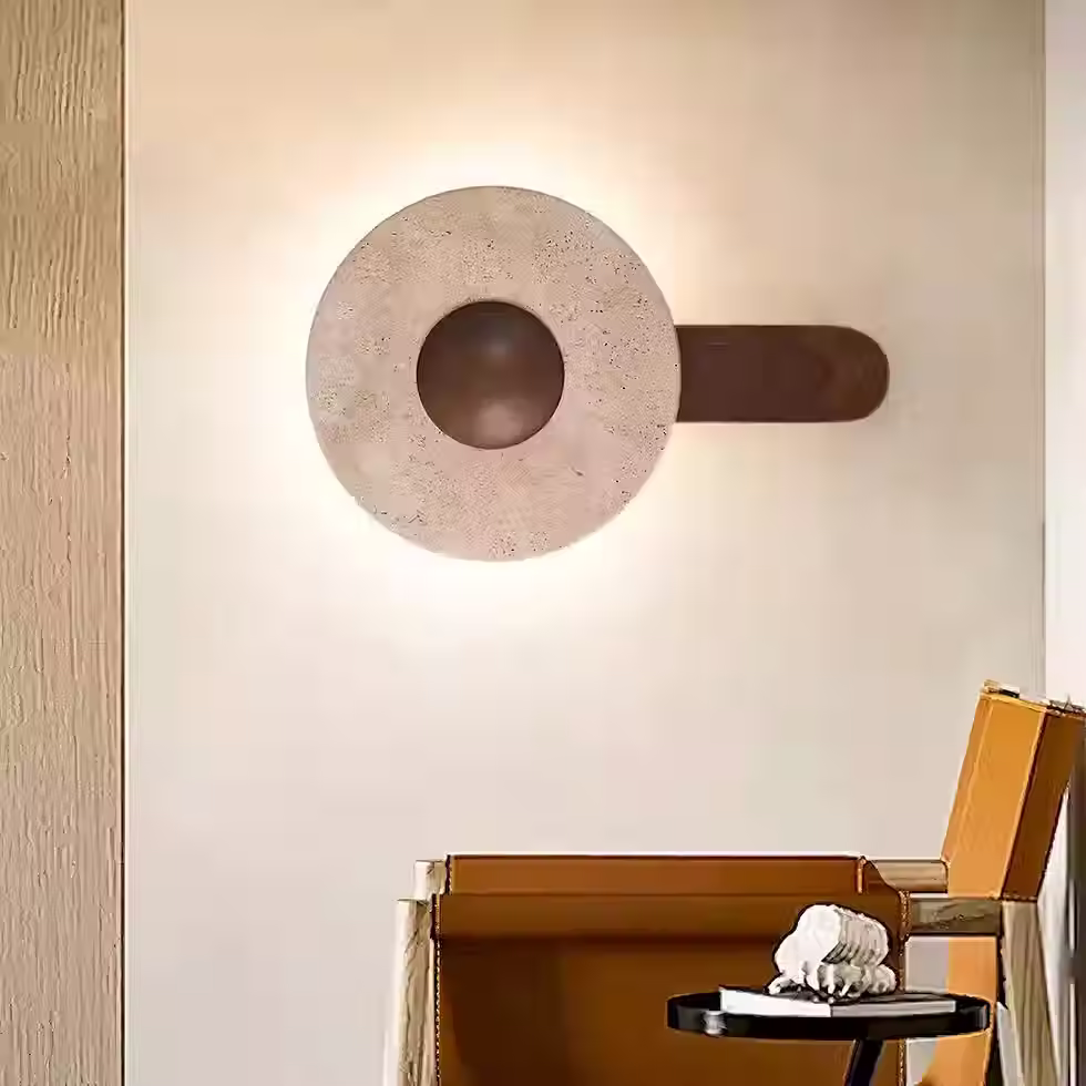 Miniatura: Travertine Disc Wall Sconce – Wood Ball Backlit Halo Paddle E27
