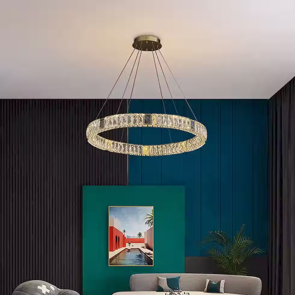 Miniatura: Crystal Ring LED Chandelier - Gold, Tri-Color