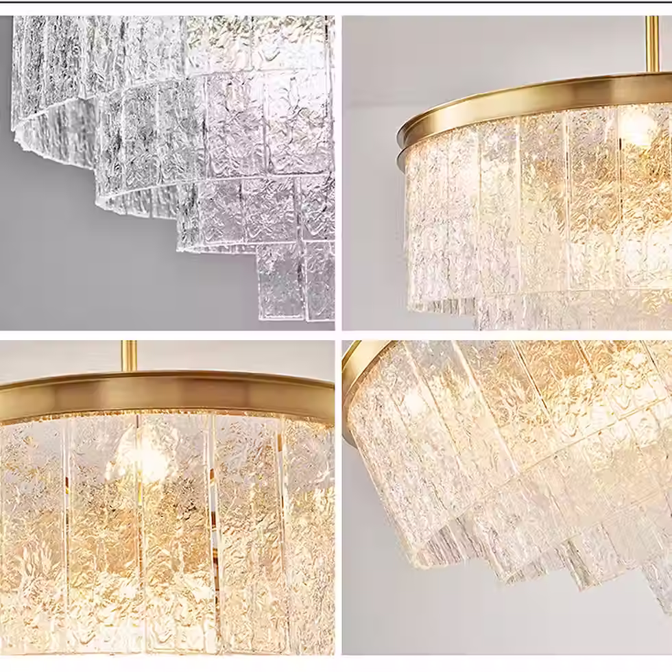 Miniatura: Ice-Textured Glass-Strip Tiered Cone Chandelier - Gold, Dia 50-110cm