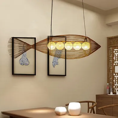 Bamboo and rattan knitting led fish light decorative hanging chandelier