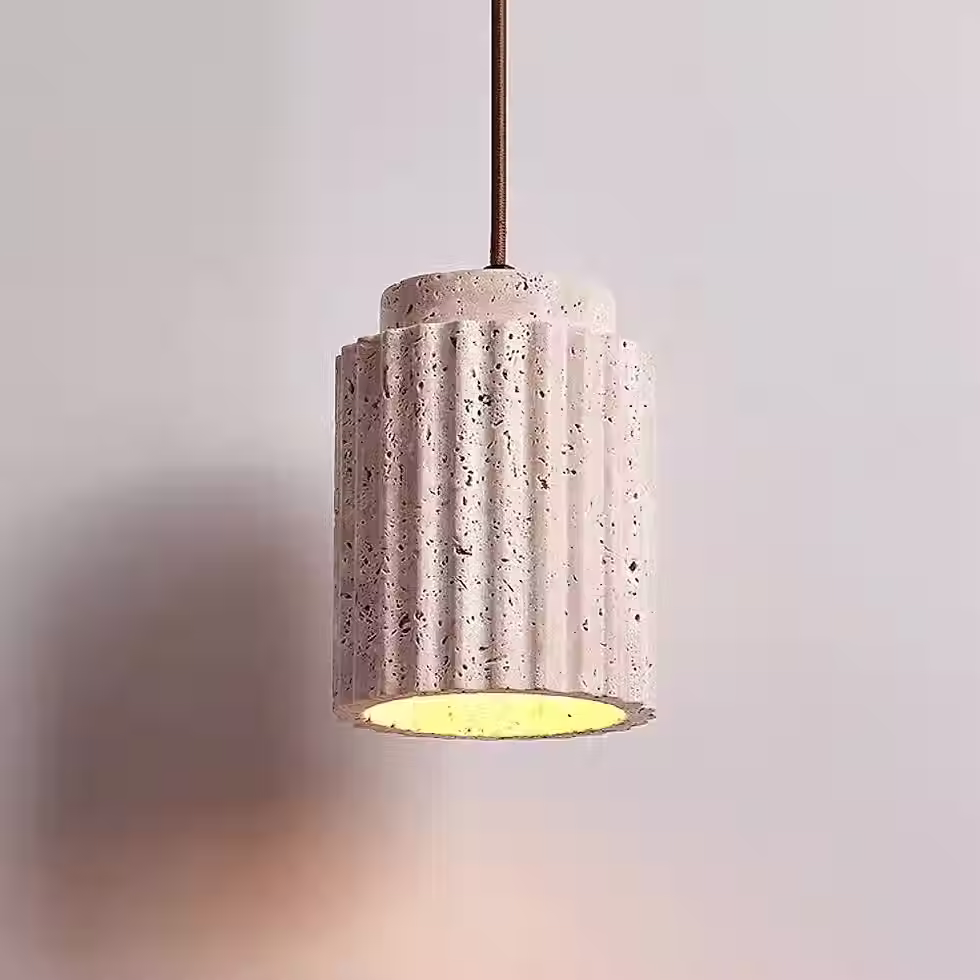 Thumbnail: Travertine Fluted Column Pendant – Vertical Ridge Cylinder E27_4