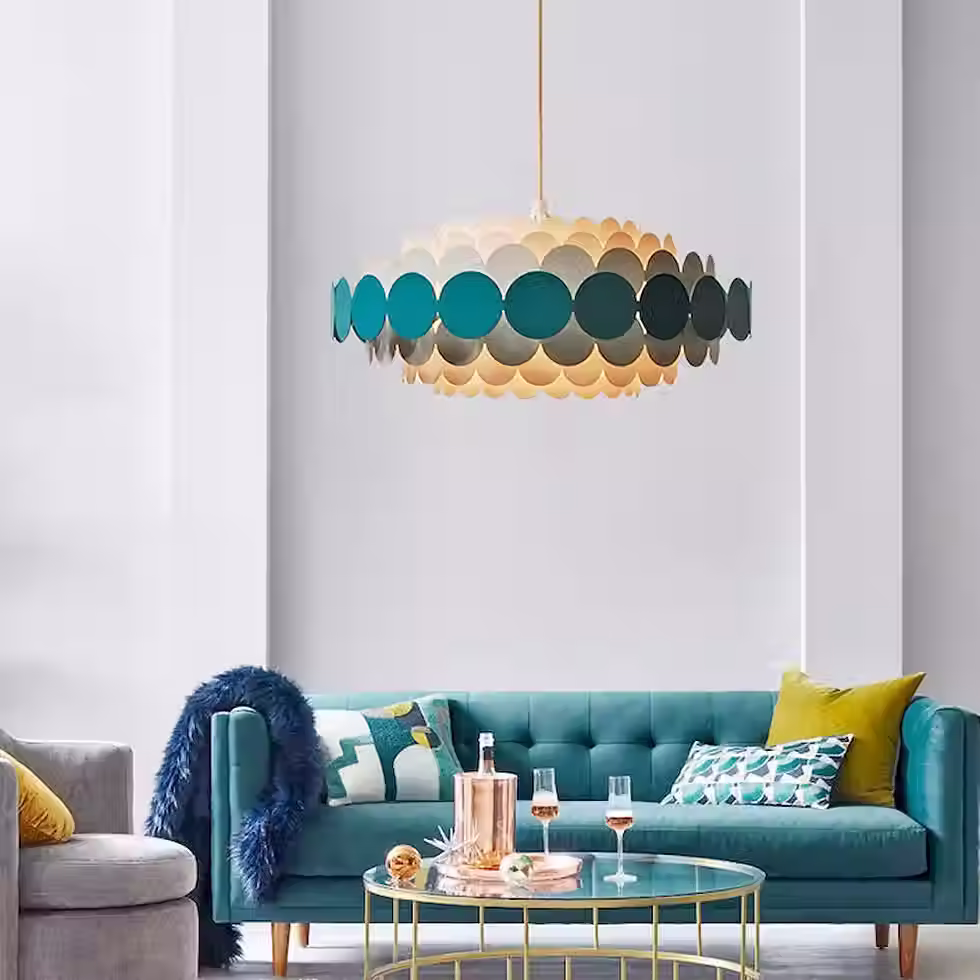 Scalloped Metal Disc Drum Pendant Light - Monochrome, Dia 40-80cm