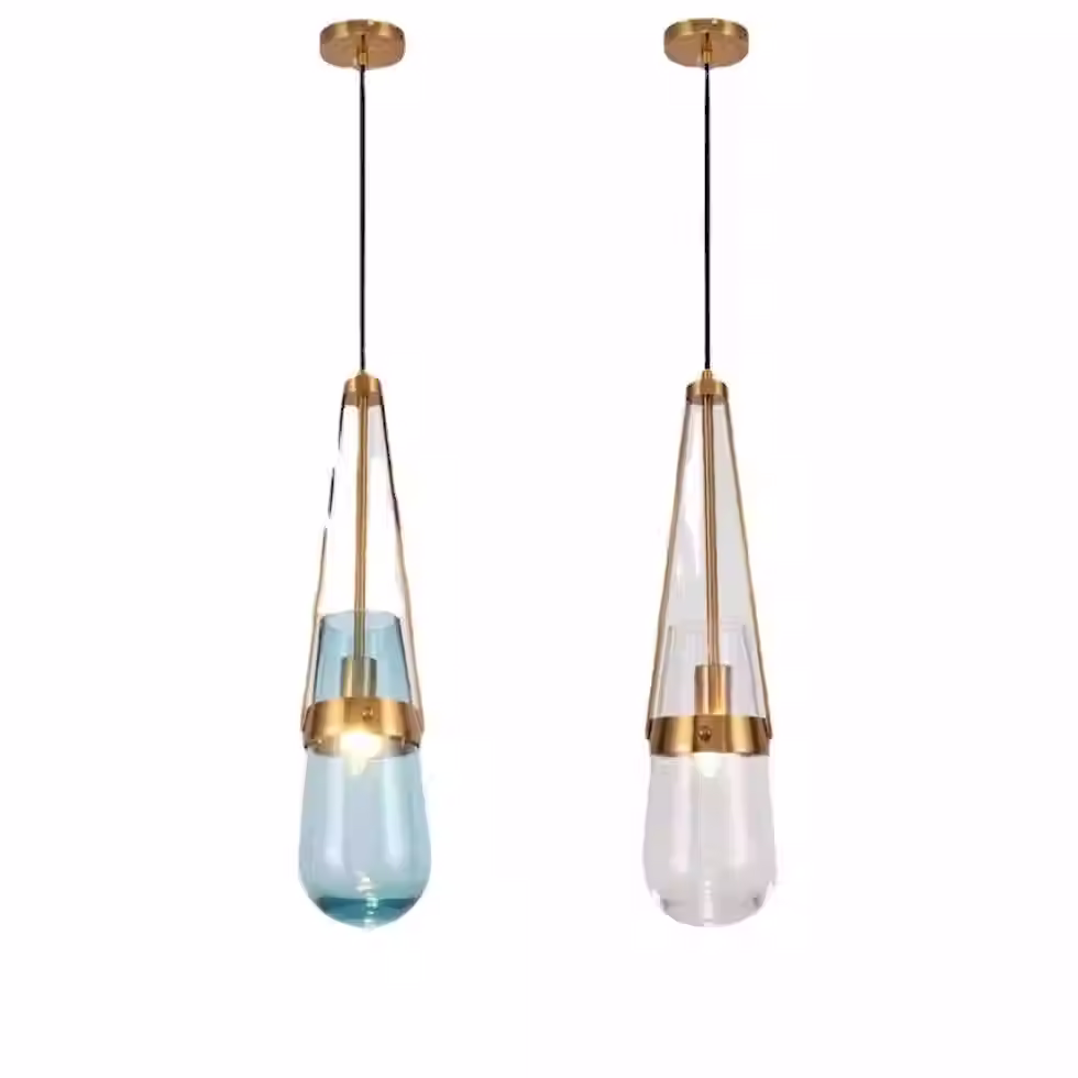 Teardrop Glass Pendant with Brass Tripod Cage – 4 Colors Ø15xH40, E27_1