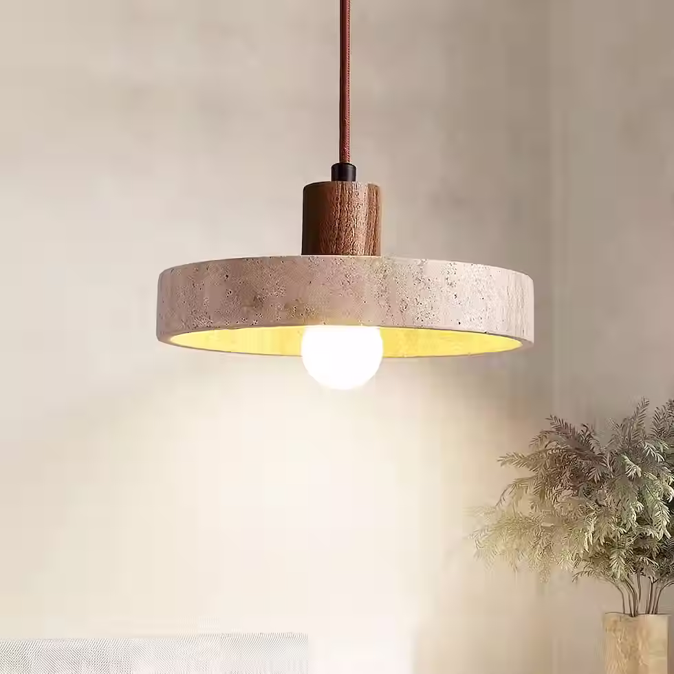 Miniatura: Yellow Travertine Flat Disc Open Bowl Pendant – E27_9