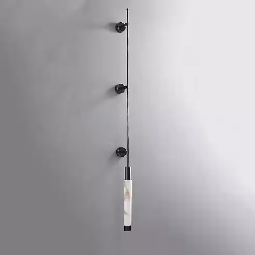 الصورة المصغرة: Scettro Alabaster Tube Wall Sconce – Integrated LED Tall Brass Rod