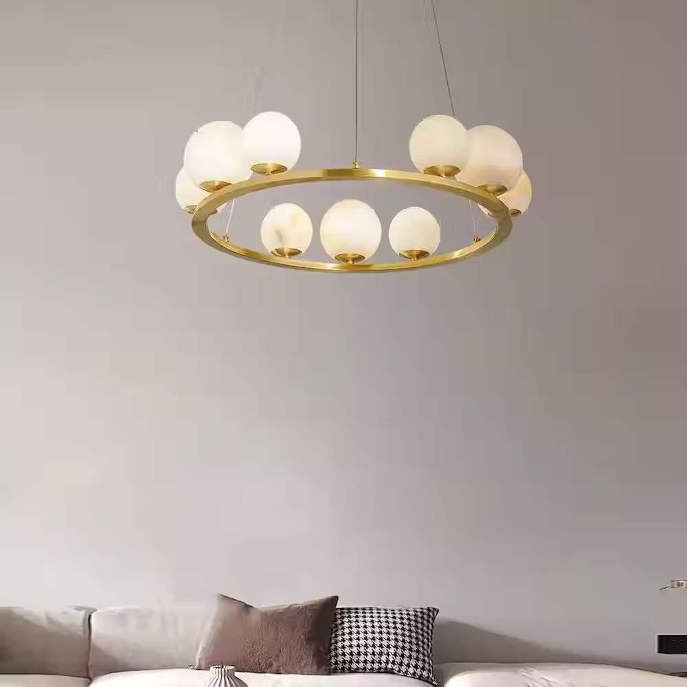Halo Ring Alabaster Sphere Chandelier – G9 Brass Cluster
