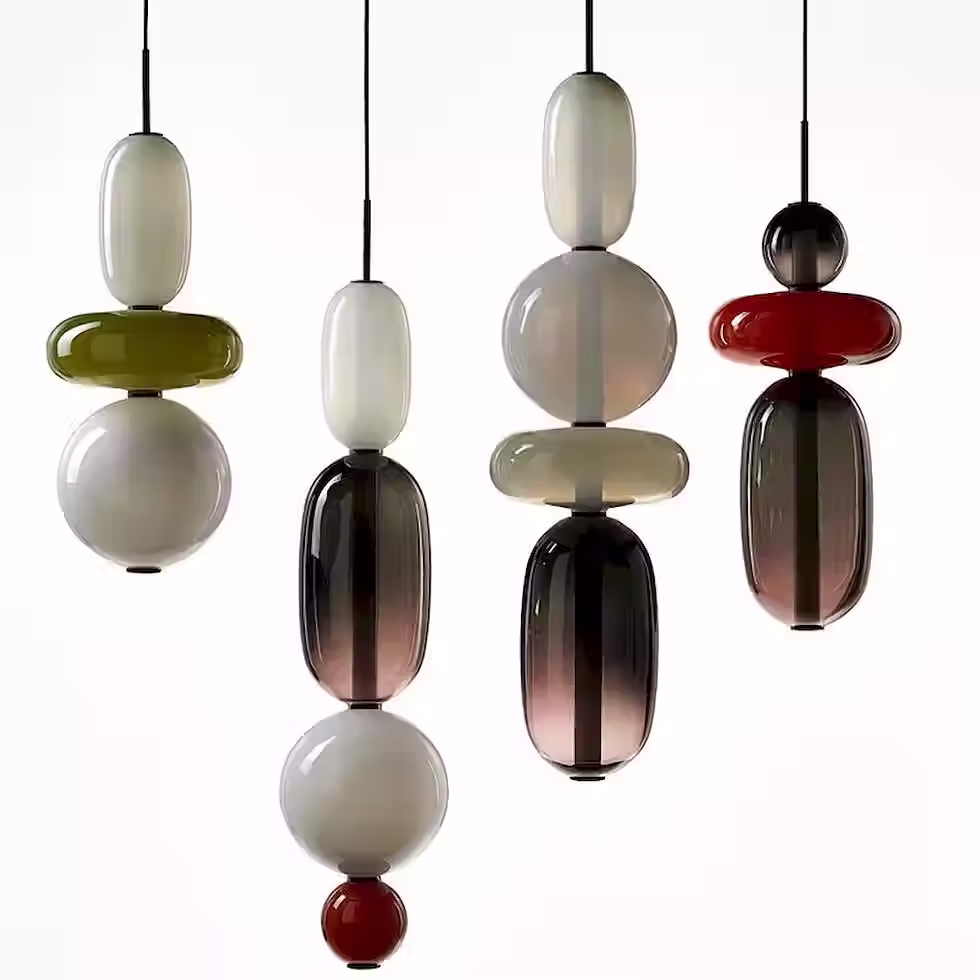 Miniatura: Glass Pebbles Stacked Pendant Lamp - Smoke Grey + Color Glass_2
