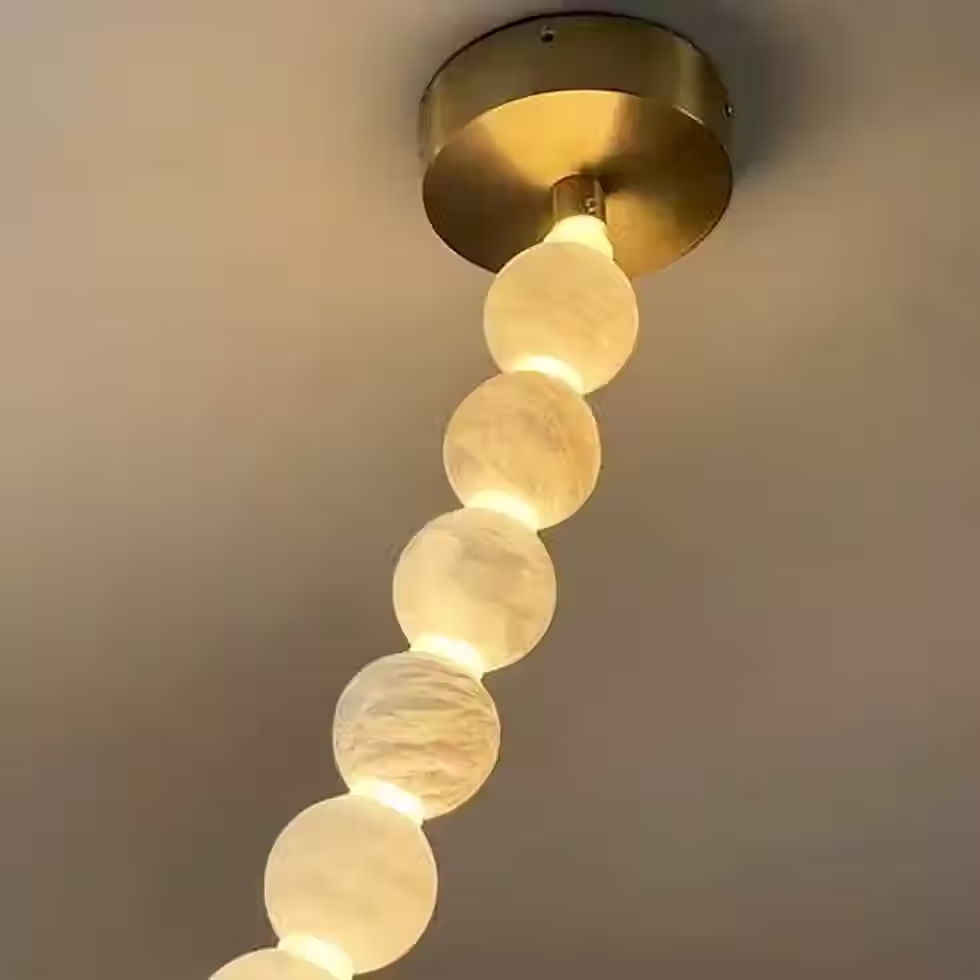 Miniaturbild: Alabaster Bead Garland Pendant – Draped Swag Strand Stairwell Light