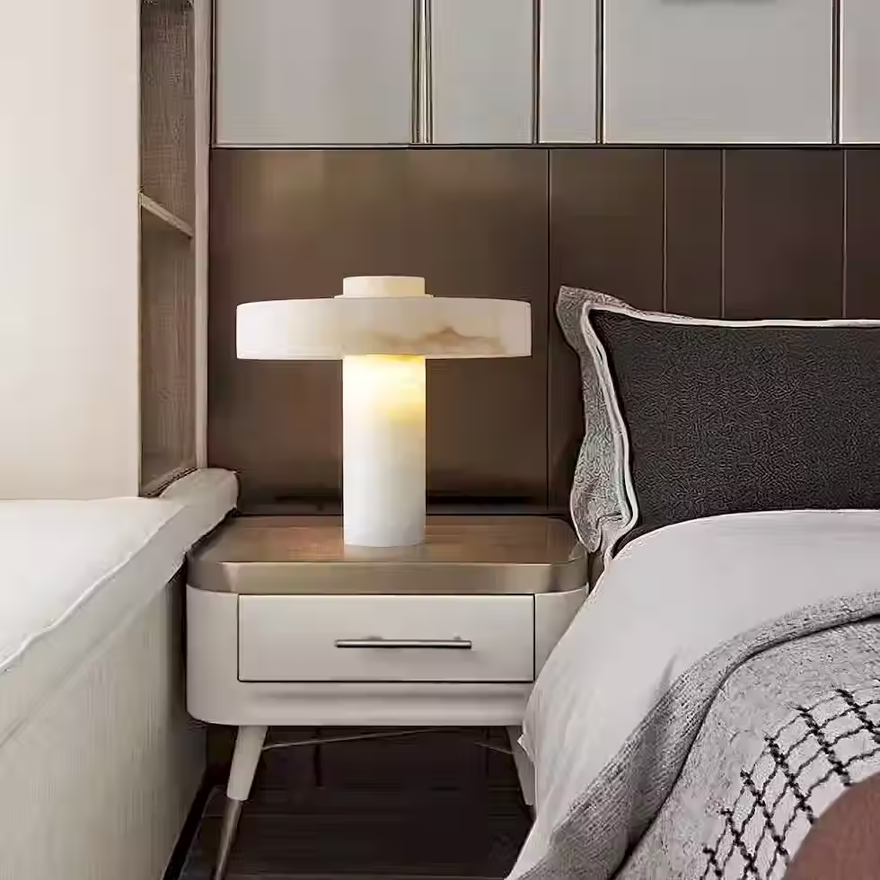 Alabaster Table Lamp – White Disc Shade Bedside Dia 38 x H 35cm E27