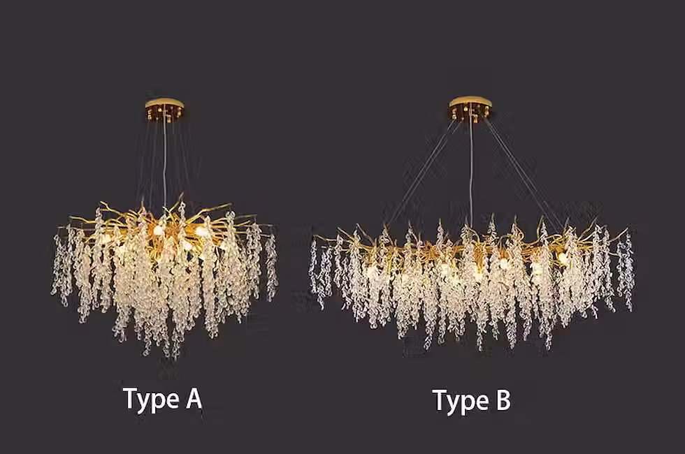 Thumbnail: Gold Branch Wisteria Crystal-Bud Linear Chandelier - G9 Bulbs