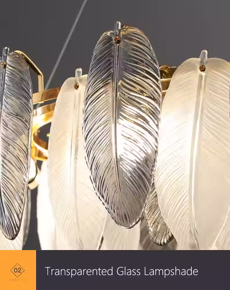 Thumbnail: Frosted Glass Feather Drum Chandelier - Gold, Round & Linear E14