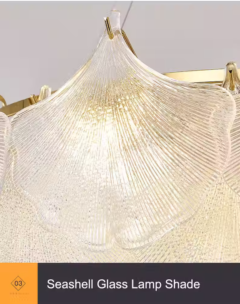 Miniatura: Textured Glass Leaf-Petal Drum Chandelier - Gold, E14 Bulbs