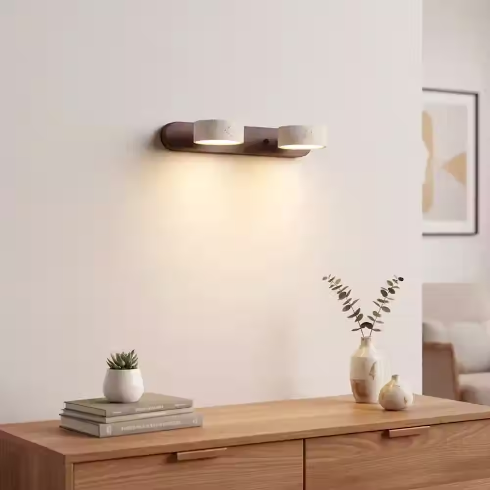 Travertine Vanity Wall Light – Wood Backplate 2/3/4-Light Warm LED