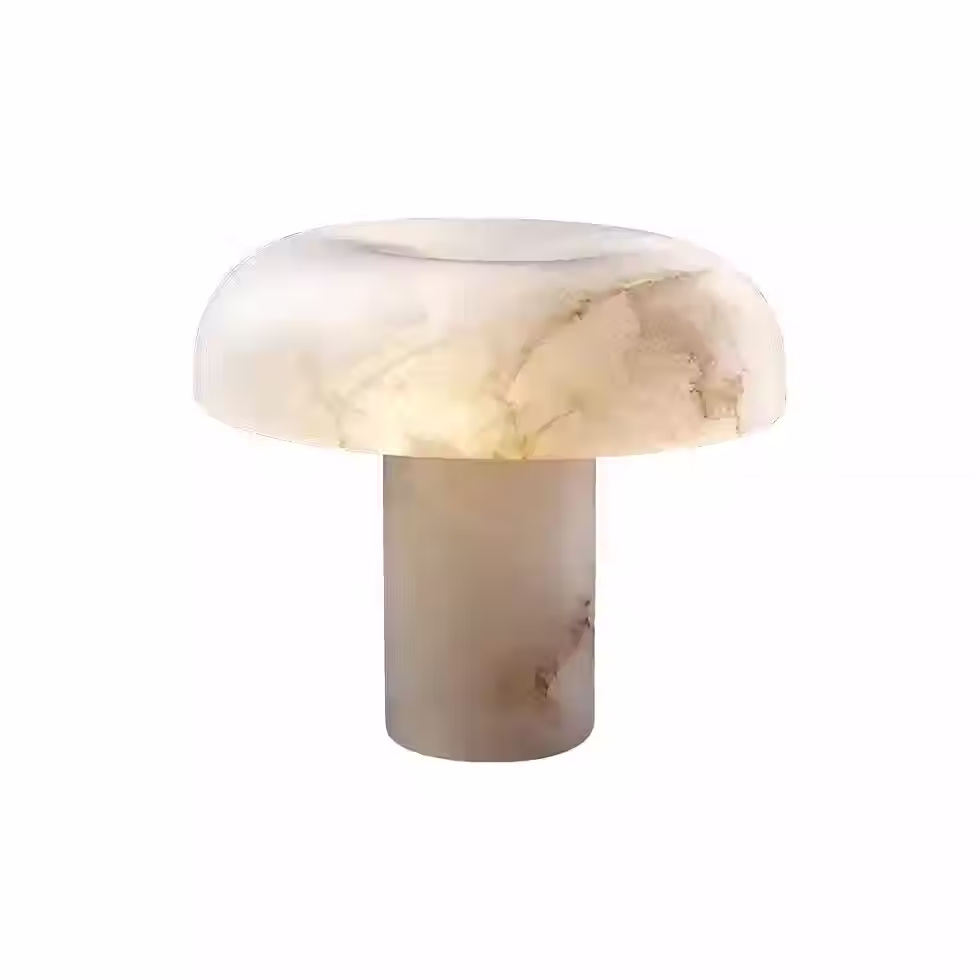 Alabaster Mushroom Table Lamp – Domed Cap Brass E27 Dia 30 x H 27cm