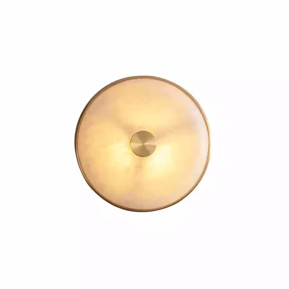 Eclisse Alabaster Disc Wall Sconce – Integrated LED Brass Rim Button