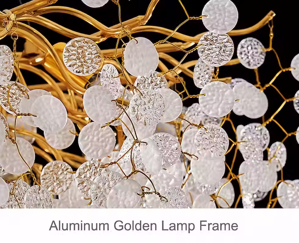 Miniaturbild: Gold Branch White-Blossom Glass Cluster Chandelier - E14 Bulbs
