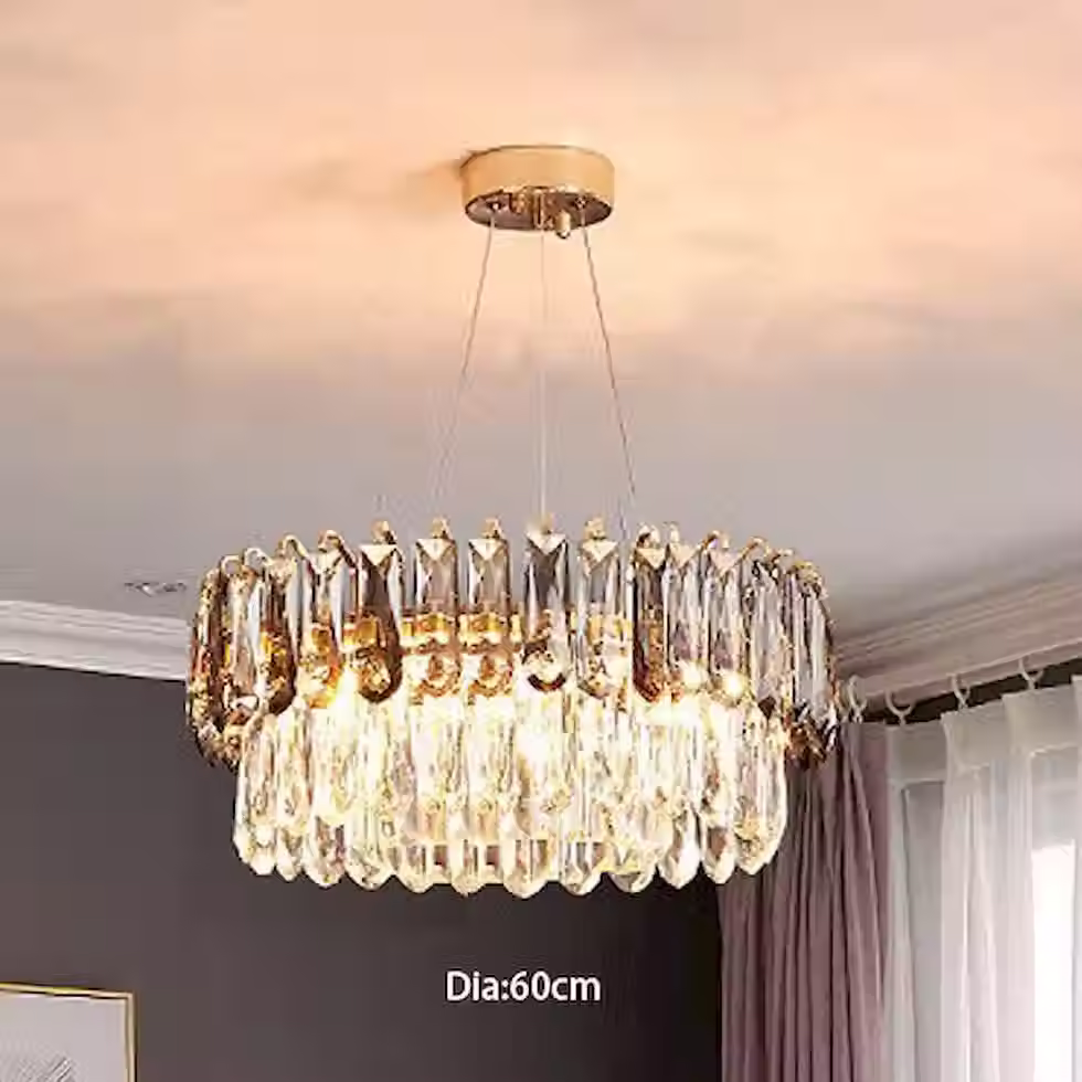 Miniature : Tiered Faceted Crystal Drum Chandelier - Gold, Round & Linear E14