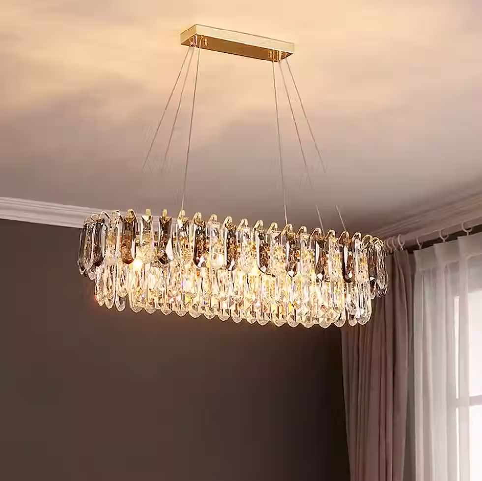 Tiered Faceted Crystal Drum Chandelier - Gold, Round & Linear E14