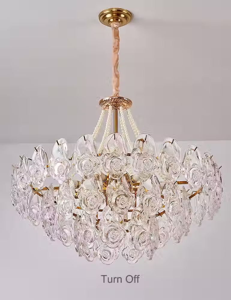 Miniaturbild: Rose-Embossed Glass Petal Chandelier - Gold, E14