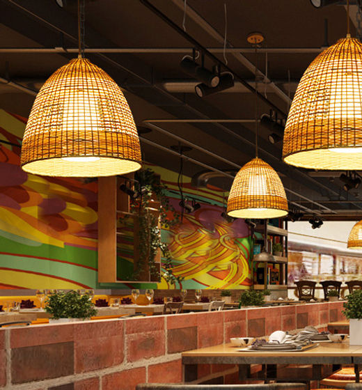 Homestay-Restaurant-Design-Bambus-Rattan-Lampenschirm-Hngeleuchte | Maso  Lighting