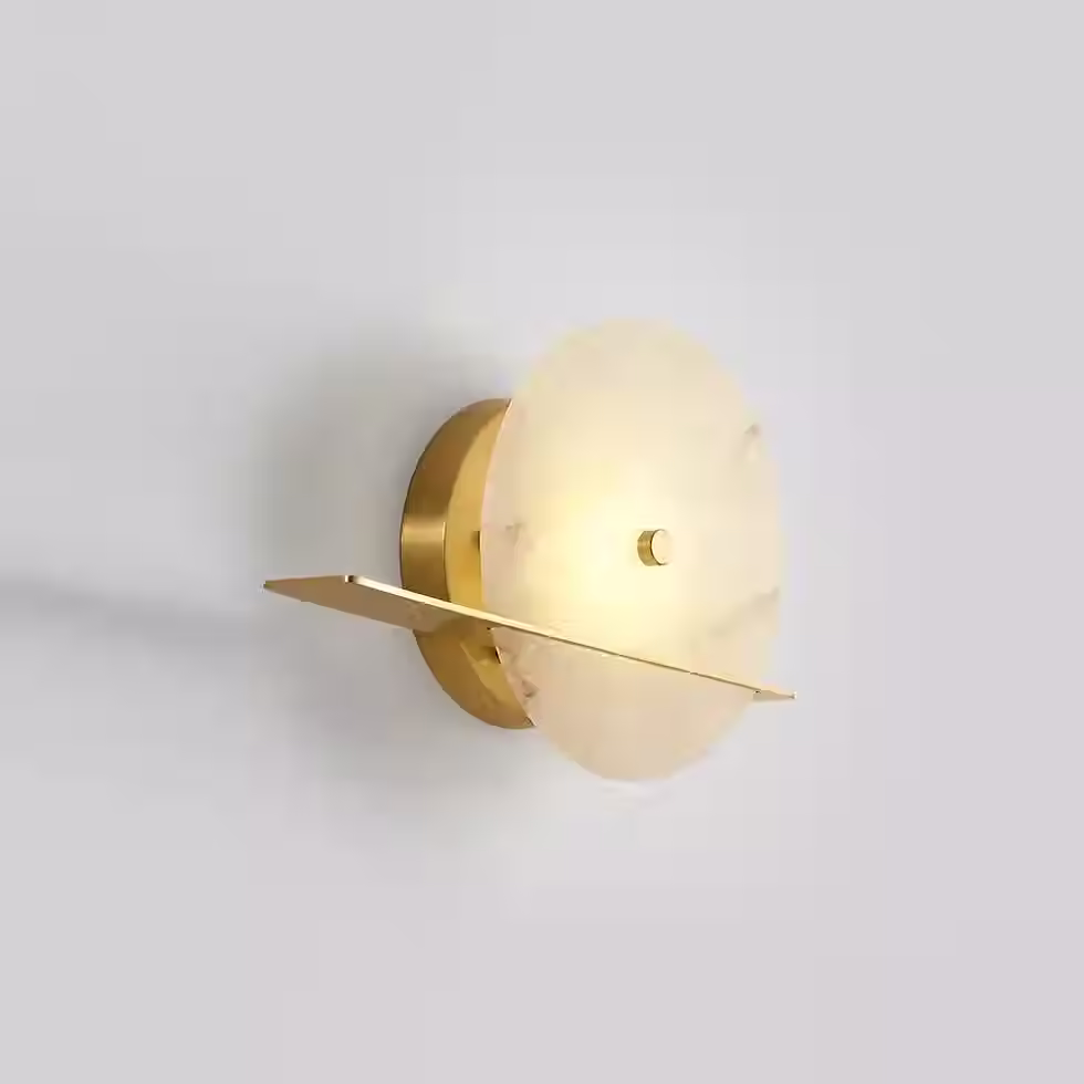 الصورة المصغرة: Saturno Alabaster Disc Wall Sconce – Integrated LED Brass Blade