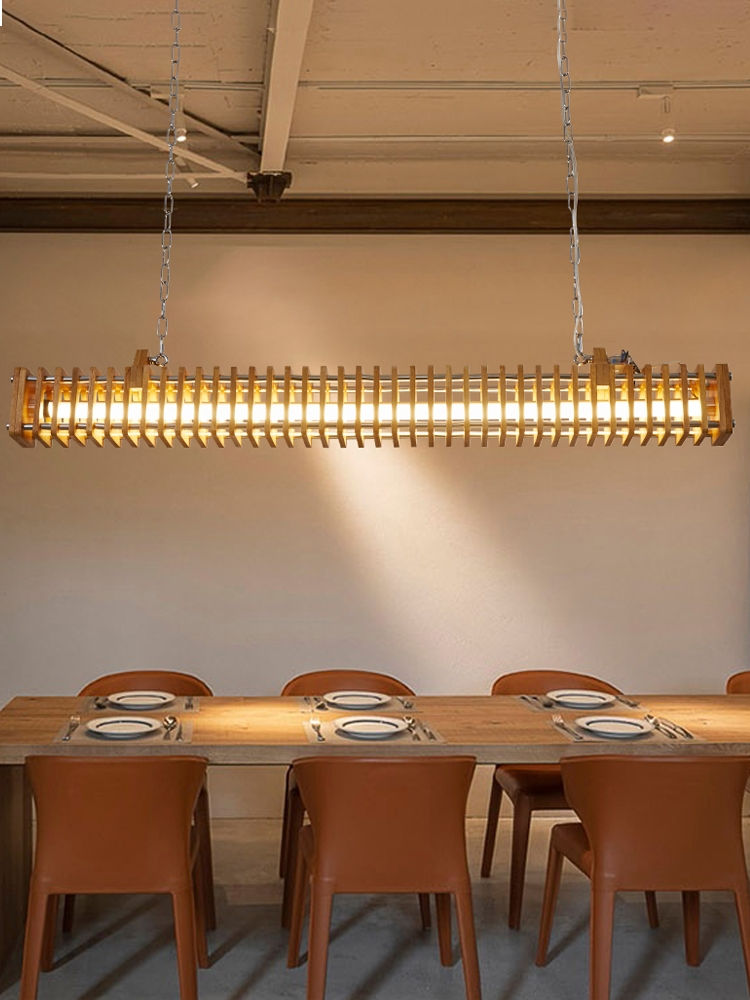 Miniature : Interior decor wooden square frame hanging LED tube light 3