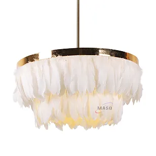 Ceiling light modern chandelier furniture lamp white feathers lights