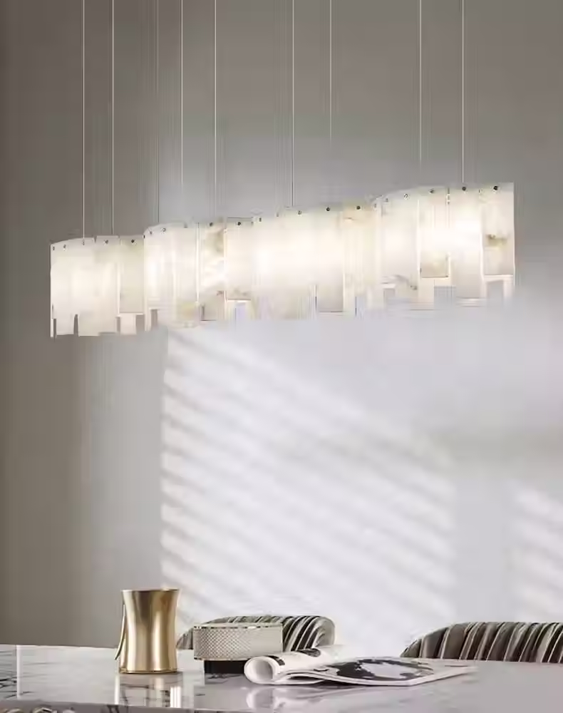 Thumbnail: Linear Alabaster Cylinder Bar Pendant – G9 Gold Plate