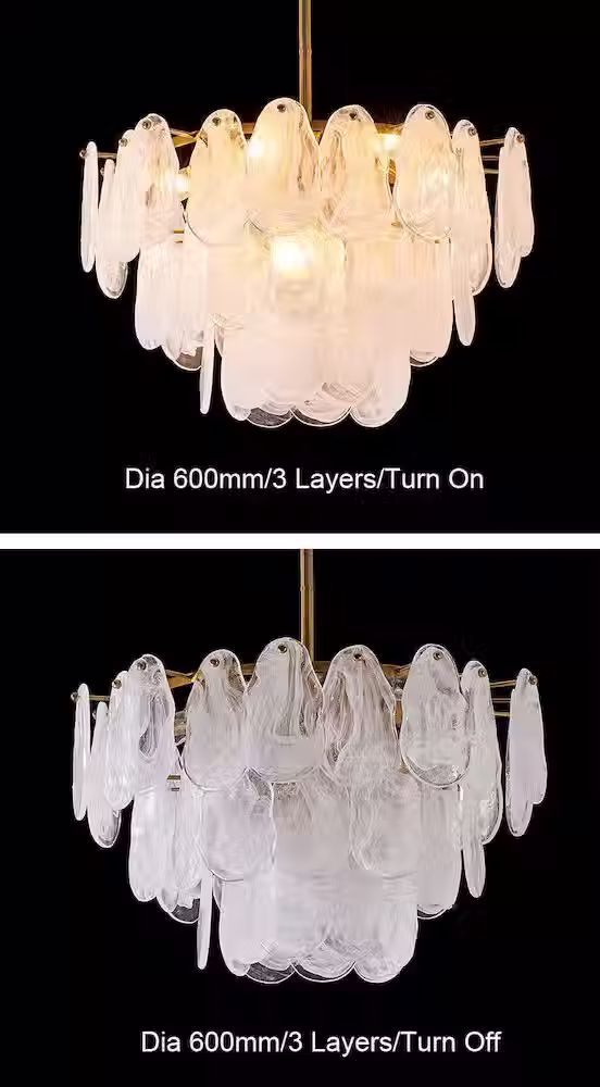 Thumbnail: Cloud-Swirl Glass Feather Tiered Chandelier - Gold, Dia 60-80cm E14