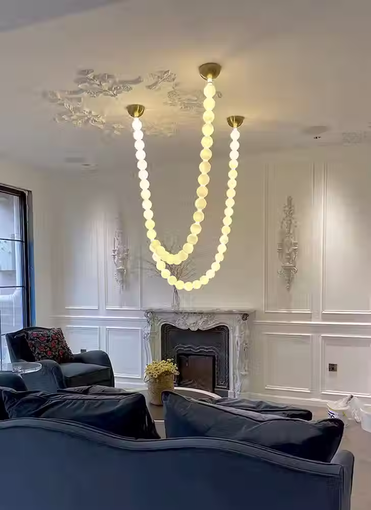 Thumbnail: Alabaster Bead Garland Pendant – Draped Swag Strand Stairwell Light