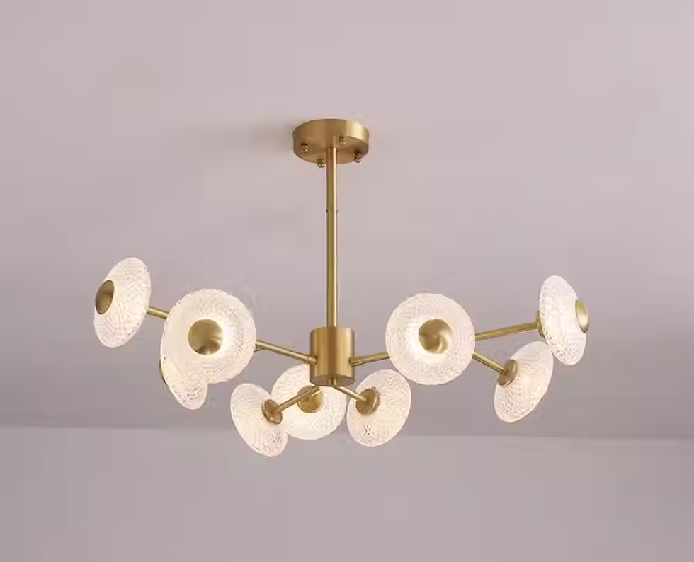 الصورة المصغرة: Golden Sputnik Chandelier - Textured Clear Acrylic 12-Head LED