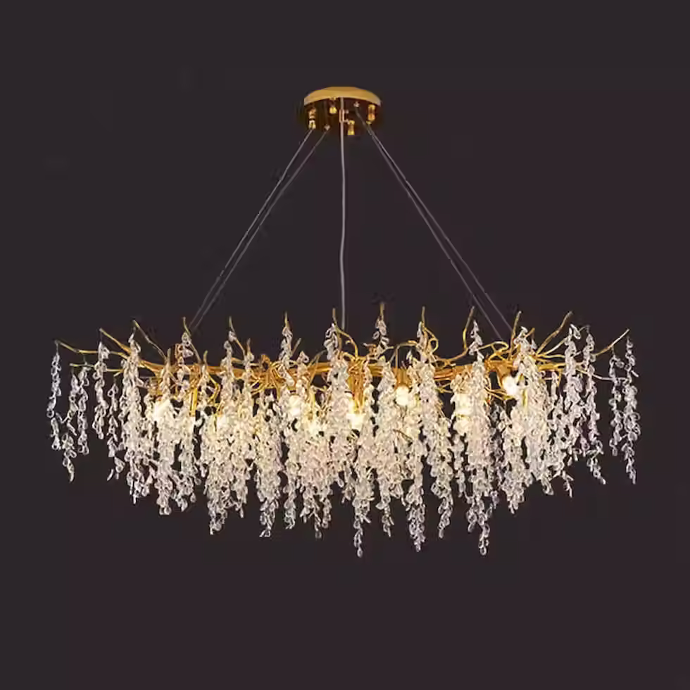 Thumbnail: Gold Branch Wisteria Crystal-Bud Linear Chandelier - G9 Bulbs