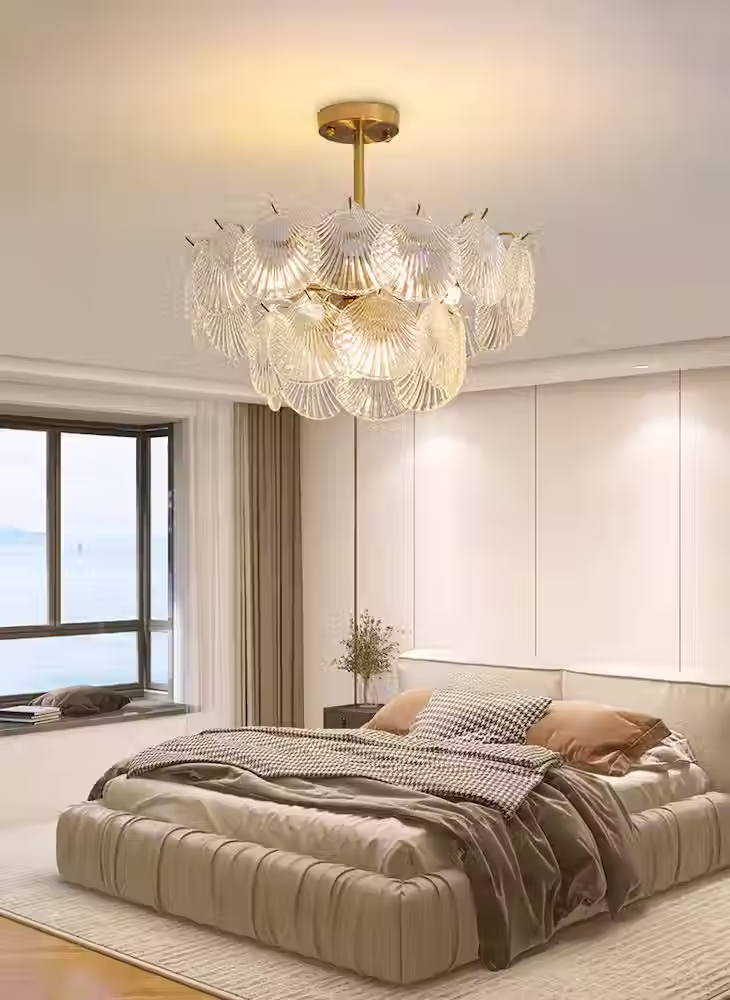 Scallop Shell Glass Tiered Chandelier - Gold, Round & Linear