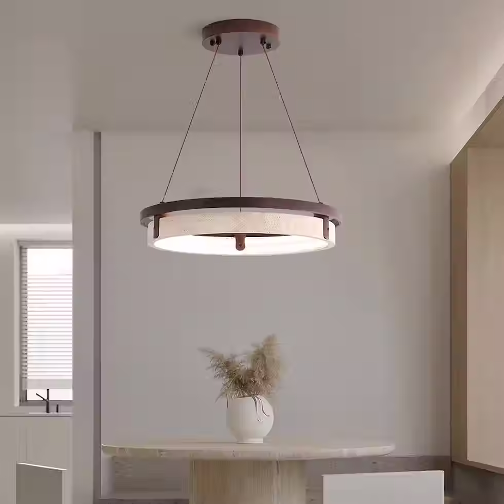 الصورة المصغرة: Travertine Inset Ring Chandelier with Walnut & Black Frame – LED_11