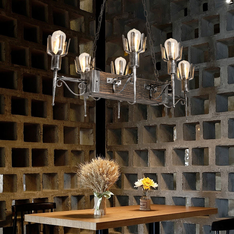 Miniatura: 6-Light Industrial Wooden Beam Chandelier Apllication