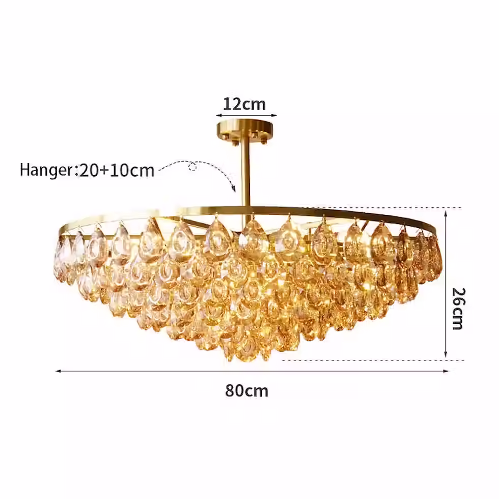 Miniaturbild: Faceted Teardrop Crystal Cone Chandelier - Gold, Dia 40-80cm