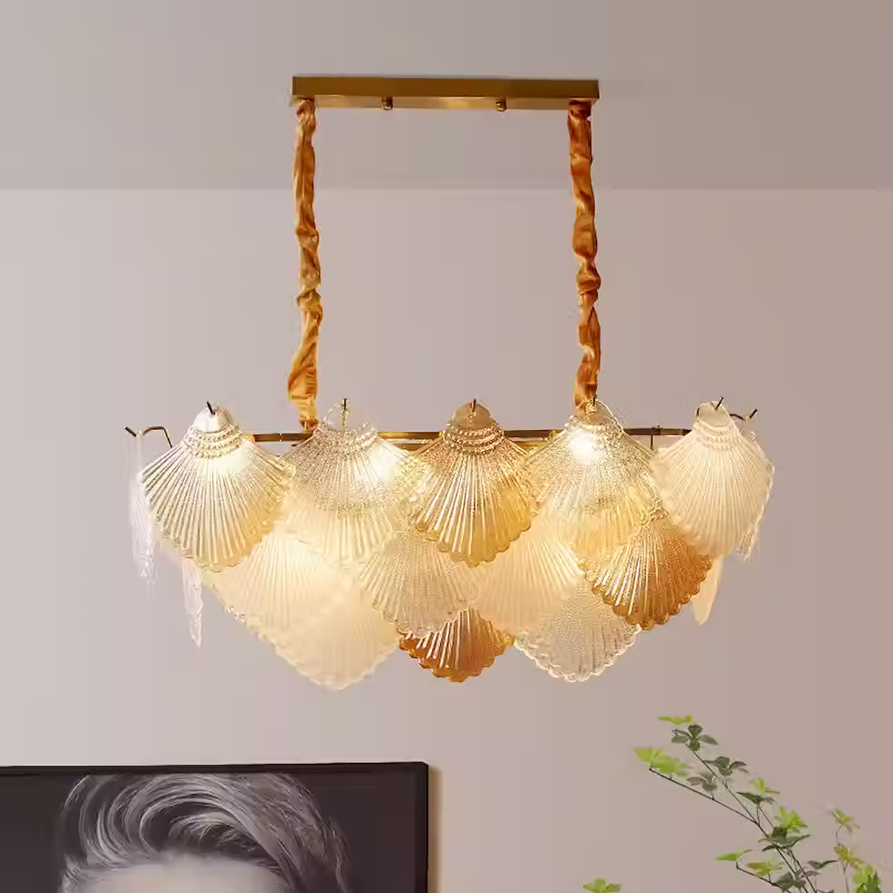 الصورة المصغرة: Tri-Color Scallop Shell Glass Pearl Chandelier - Gold, E14
