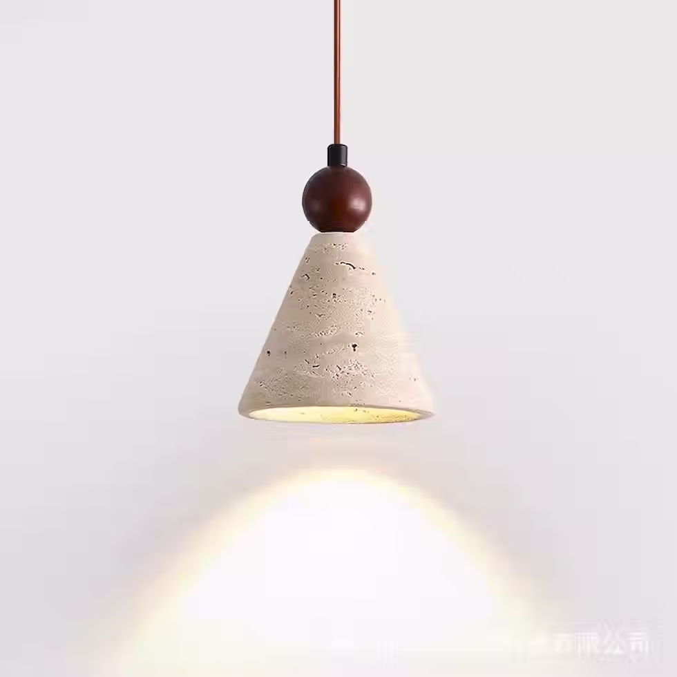 الصورة المصغرة: Yellow Travertine Cone Pendant with Walnut Ball – E27_2