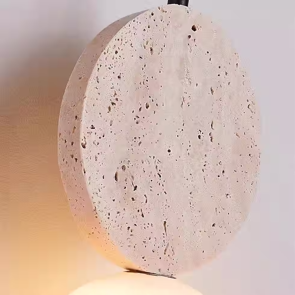 الصورة المصغرة: Travertine Topper Pendant Light with Opal Glass Globe – G9_3