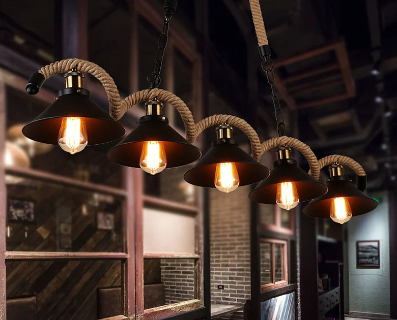 Antique hemp rope pendant light fixtures China light lamp