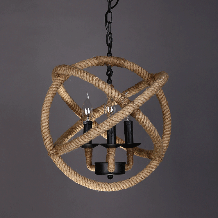 Thumbnail: Popular globe design hemp rope decor multi candle chandelier