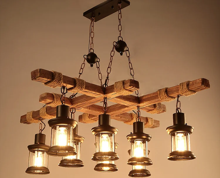 Led ceiling light cross shape chandelier pendant lights wood hanging lamp