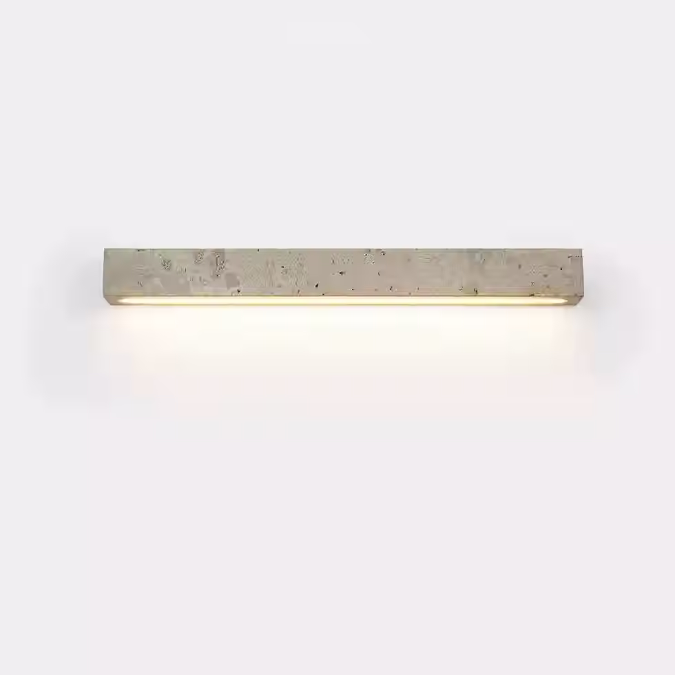 الصورة المصغرة: Travertine Linear Wall Light – Solid Beige Stone Bar Warm LED Sconce
