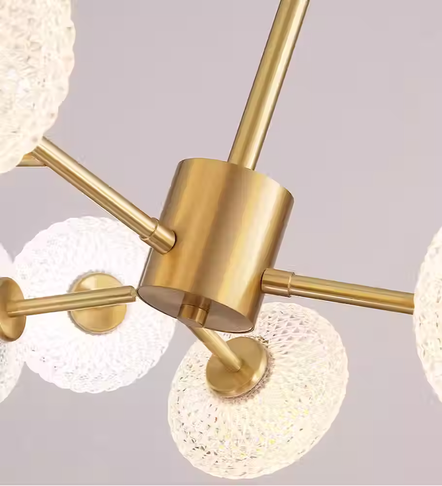 الصورة المصغرة: Golden Sputnik Chandelier - Textured Clear Acrylic 12-Head LED