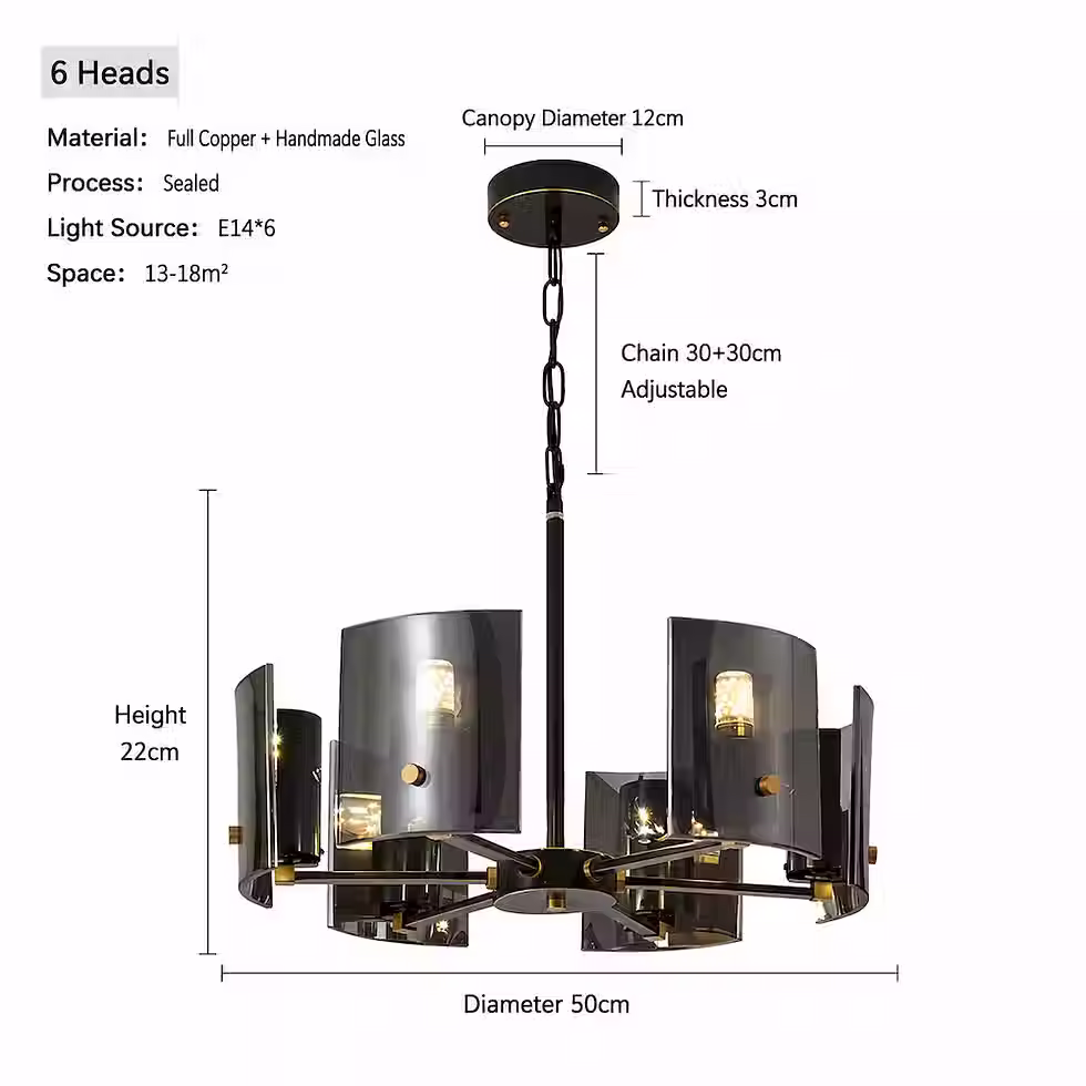 Miniatura: Post-Modern Black Brass 10-Light Smoke Glass Chandelier E14